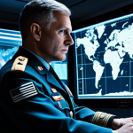 **A highly focused, professional military commander, fully clothed in a modest, modern uniform, meticulously analyzing complex holographic tactical data projections in a state-of-the-art command center. The setting is clean and high-tech, bathed in strategic, cool-toned lighting. The commander's posture is natural, and their hands are well-formed, gesturing subtly towards a map overlay. The image conveys deep strategic thinking and preparedness. professional photography, ultra detailed, cinematic light, high resolution, realistic, perfect anatomy, correct proportions, natural pose, well-formed hands, proper finger count, natural body proportions, fully clothed, modest clothing, appropriate attire, professional dress, safe for work, appropriate content, family-friendly.**