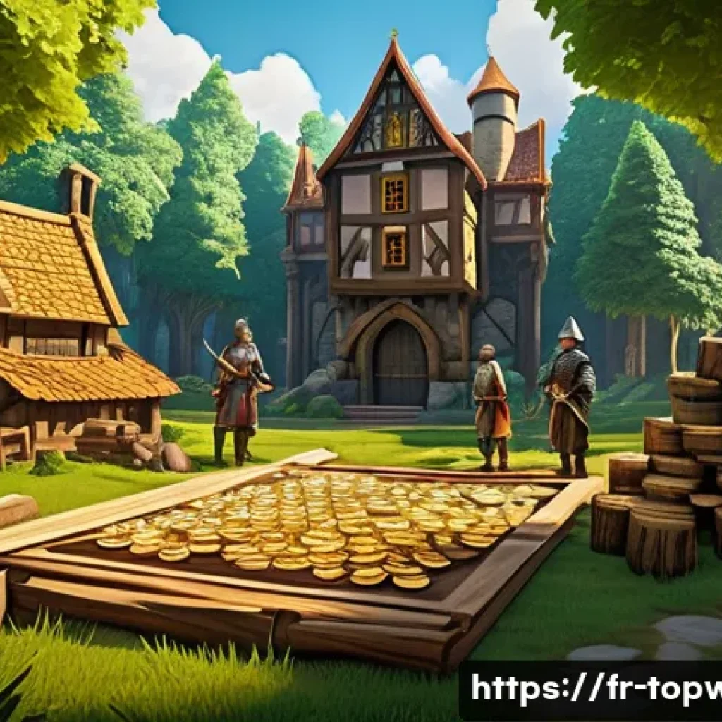 top war 초보자 실수 피하기 - A detailed digital illustration of a medieval fantasy city-building game interface focused on resour...