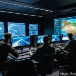 Home 18 top war 게임 코칭 서비스 - A futuristic war strategy room with a diverse team of international gamers analyzing digital hologra...