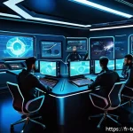 Home 23 top war 골드 획득 방법 - A vibrant, detailed digital illustration of a futuristic alliance war room in a sci-fi strategy game...